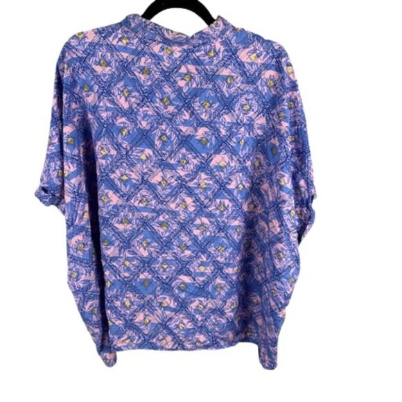 LuLaRoe Amy Women’s 2XL Button Up Rayon Shirt Artsy Geometric Purple Pink Yellow - Picture 4 of 6
